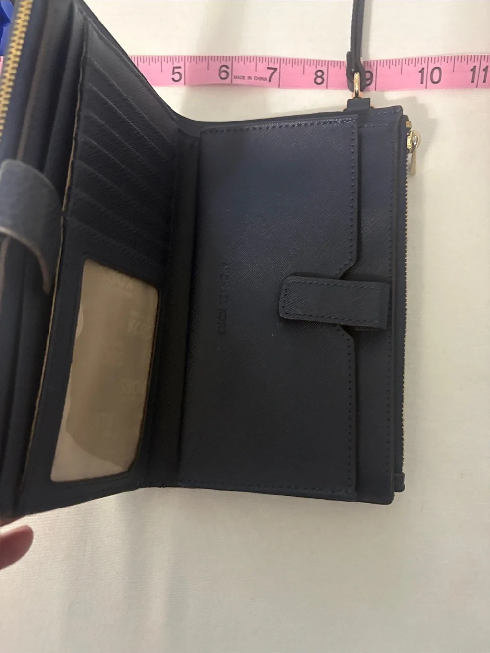 Michael Kors Navy Leather Wristlet with Gold Logo